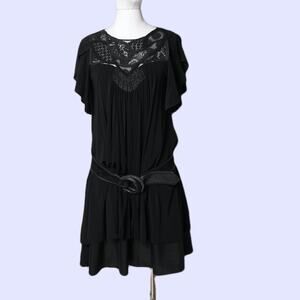 BCBGMAXAZRIA RUNWAY Vintage Black Lace Embellished Mini Dress